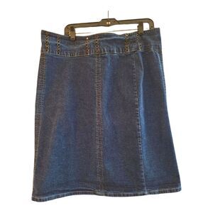 Y2K Starwear Denim Stretch Pencil Skirt Size 18 Kick Vent Midi Star Wear Jeans